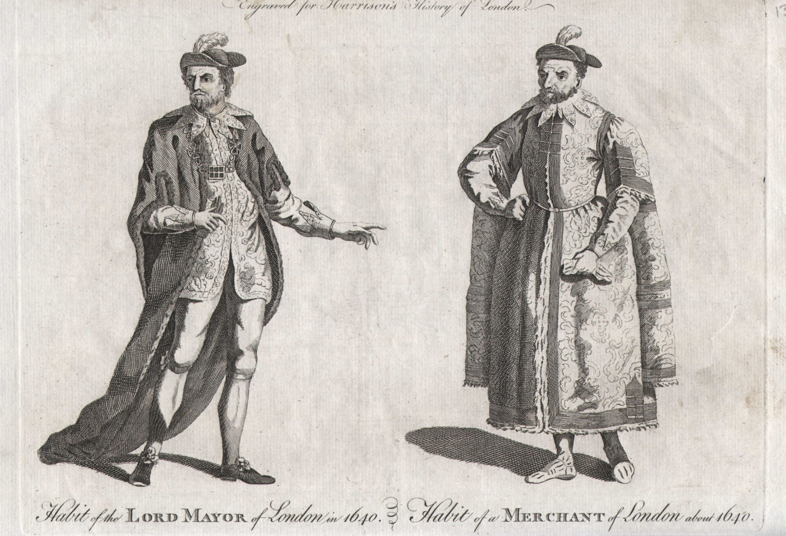LONDON GENTLEMENS' COSTUMES 1640. Lord Mayor & Merchant habits. HARRISON 1776